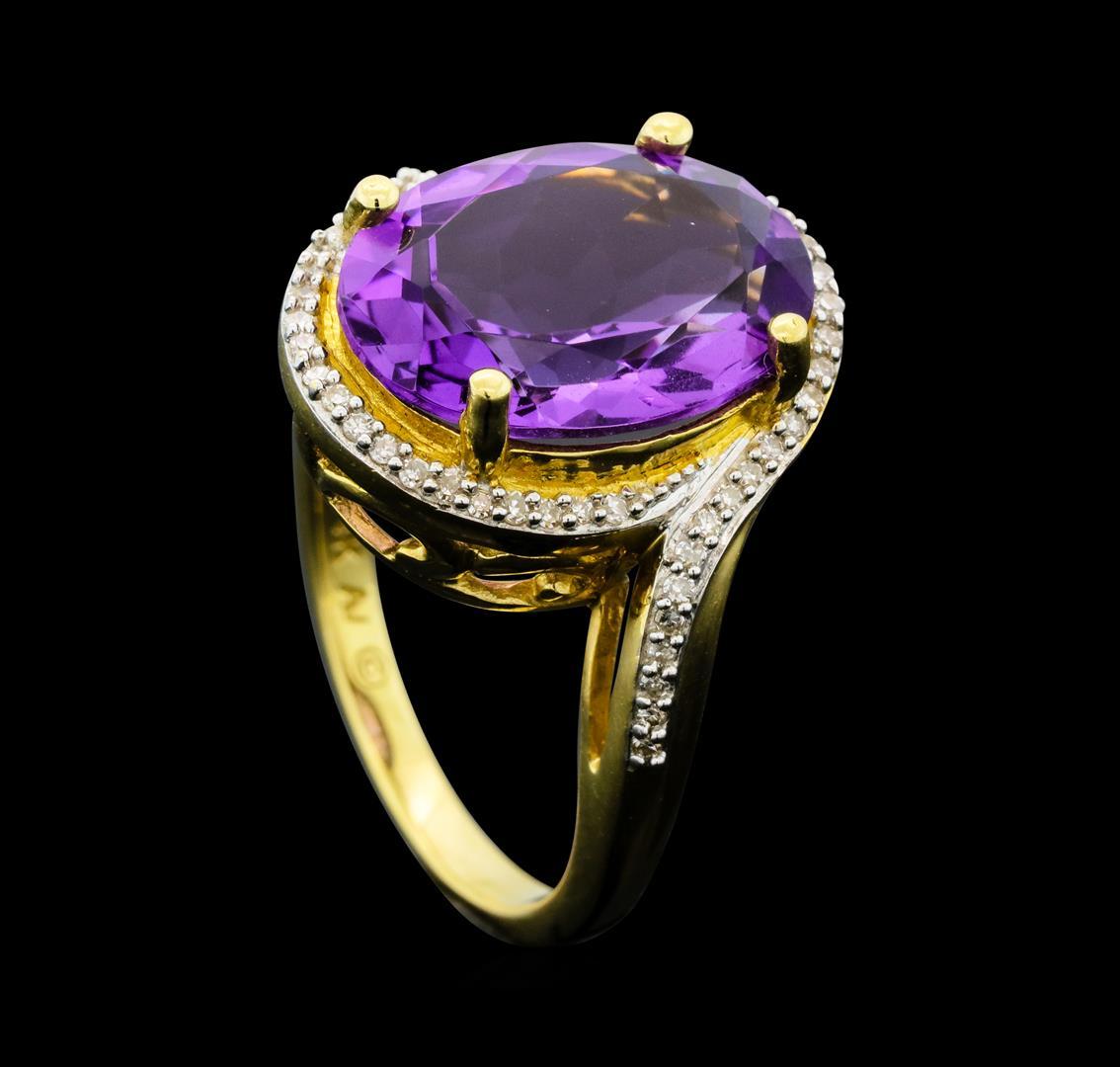 4.90 ctw Amethyst And Diamond Ring - 14KT Yellow Gold