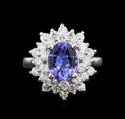 1.70 ctw Tanzanite and Diamond Ring - 14KT White Gold