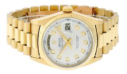 Rolex Mens 18K Yellow Gold Silver Diamond Quickset President Wristwatch