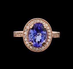 14KT Rose Gold 3.37 ctw Tanzanite and Diamond Ring