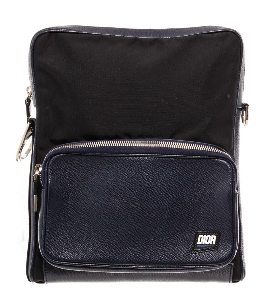 Dior Homme Black Blue Zipper Logo Messengers Crossbody Bag