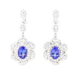 11.90 ctw Tanzanite And Diamond Earrings - 18KT White Gold