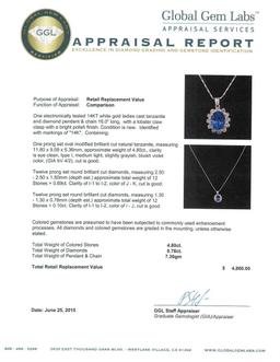 4.80 ctw Tanzanite and Diamond Pendant With Chain - 14KT White Gold