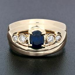 18k Yellow Gold 0.87 ctw Oval Sapphire & Round Diamond Polished Wide Band Ring