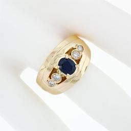 18k Yellow Gold 0.87 ctw Oval Sapphire & Round Diamond Polished Wide Band Ring