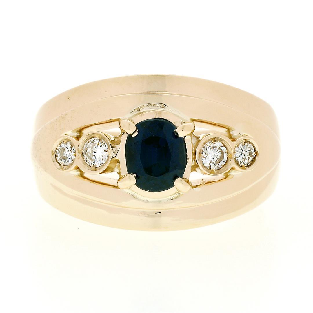 18k Yellow Gold 0.87 ctw Oval Sapphire & Round Diamond Polished Wide Band Ring