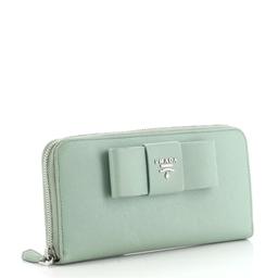 Prada Bow Zip Around Wallet Saffiano Leather Long