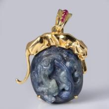 Antique Chinese Sapphire & Gold Pendant by Carlo Rici