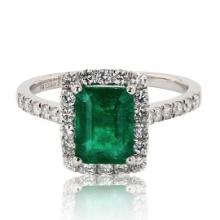 1.54 ctw Emerald and 0.48 ctw Diamond Platinum Ring
