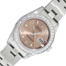 Rolex Ladies Quickset Salmon Arabic Diamond Datejust Wristwatch 26MM