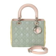 Christian Dior Tricolor Cannage Quilted Lambskin Leather Medium Lady Dior Handba