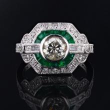 1.04 ctw Diamond and 1.26 ctw Emerald Platinum Ring (1.62 ctw Diamonds)