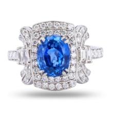 2.61 ctw UNHEATED Blue Sapphire and 0.90 ctw Diamond Platinum Ring