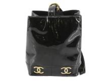 Chanel Black Patent Leather CC Shoulder Bucket Bag