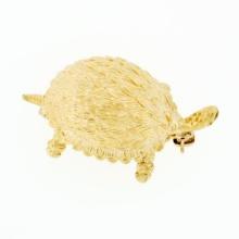 Vintage Petite 14k Yellow Gold Highly Detailed Textured Turtle Brooch Pin 6.59g