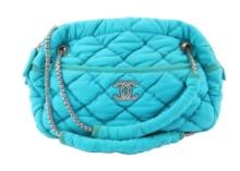 Chanel Turquoise Blue Quilted Bubble Jersey Snake Effect Chain Shoulder Bag