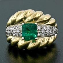 Vintage 18k Gold 2.29 ctw GIA Certified Colombian Emerald and Diamond Cocktail R
