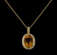 5.45 ctw Citrine and Diamond Pendant With Chain - 14KT Yellow Gold