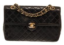 Chanel Black Quilted Lambskin CC Paris Single Classic Flap Shoulder Bag