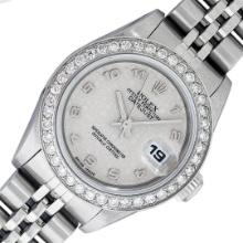 Rolex Ladies Quickset Cream Arabic Diamond Datjust Wristwatch 26MM
