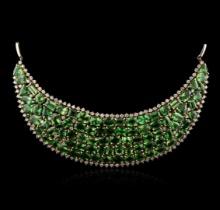 12.27 ctw Tsavorite Garnet and Diamond Chest Plate Necklace - 14KT Yellow And Wh
