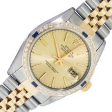 Rolex Mens Two Tone Champagne Index And Diamond Sapphire Datejust 36MM