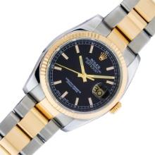 Rolex Mens 2T 18K Yellow Gold & Stainless Steel Black Index With Oyster Band