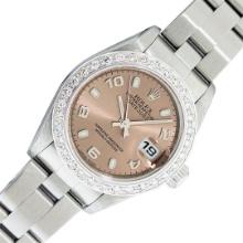 Rolex Ladies Quickset Salmon Arabic Diamond Datejust Wristwatch 26MM