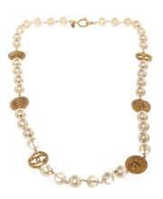 Chanel Gold Vintage Medal & Pearl Necklace