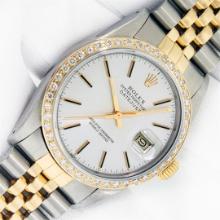 Rolex Mens Two Tone Silver Index And Diamond Datejust Wristwatch 36MM