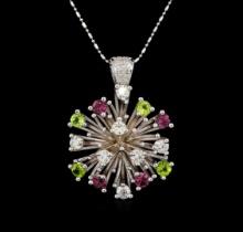 14KT White Gold 2.52 ctw Tourmaline and Diamond Pendant With Chain