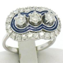 Vintage 18k White Gold and Blue Enamel 1.15 ctw Diamond Ring