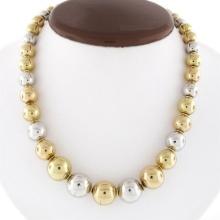 Vintage 18k Rose White Yellow Gold Graduated Round Ball Bead 6.0-14.3mm Necklace