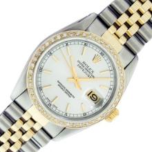 Rolex Mens 2T Yellow Gold And Stainless Steel Silver Index Datejust Wristwatch