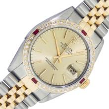 Rolex Mens Two Tone Champagne Index And Diamond Ruby Datejust 36MM