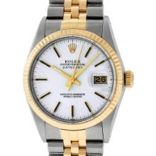 Rolex Mens 2 Tone Silver Index 36MM 14K Yellow Gold & Steel Datejust Wristwatch
