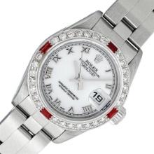 Rolex Ladies Quickset White Roman Diamond & Ruby Datejust Wristwatch