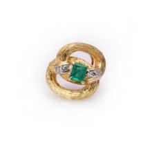 Vintage 18K Yellow Gold Emerald & Diamond Ring