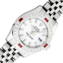 Rolex Sapphire Quickset White Index Diamond Ruby Datejust Wristwatch