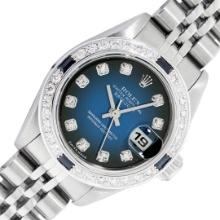 Rolex Ladies Quickset Blue Diamond & Sapphire Datejust Wristwatch 26MM