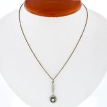 Antique Art Deco 14k Gold Diamond Drop Pendant Necklace w/ Original 17.5" Chain