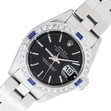 Rolex Quickset Black Index & Sapphire Diamond Datejust Wristwatch 26MM