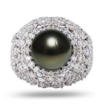 11mm Tahitian Pearl and 3.00 ctw Diamond 18K White Gold Ring