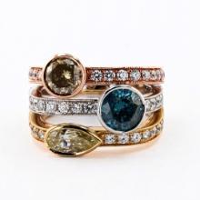 2.81 ctw Fancy Light Yellow, Blue and Brown CENTER Diamond 14K Yellow, White and