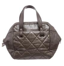 Chanel Quilted Bowling Handbag Grey Patent Leather