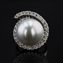 16.4mm South Sea Pearl and 1.42 ctw Diamond 18K White Gold Ring