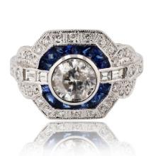 1.16 ctw Diamond and 0.70 ctw Blue Sapphire 18K White Gold Ring (1.76 ctw Diamon
