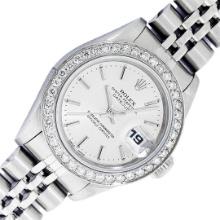 Rolex Quickset Sapphire Silver Index Diamond Datejust Wristwatch 26MM