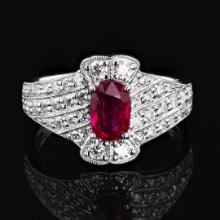 1.02 ctw UNHEATED Ruby and 0.79 ctw Diamond 18K White Gold Ring (GIA CERTIFIED)