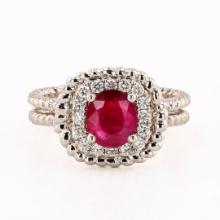 1.21 ctw BURMA Ruby and 0.27 ctw Diamond 18K White Gold Ring (GIA CERTIFIED)